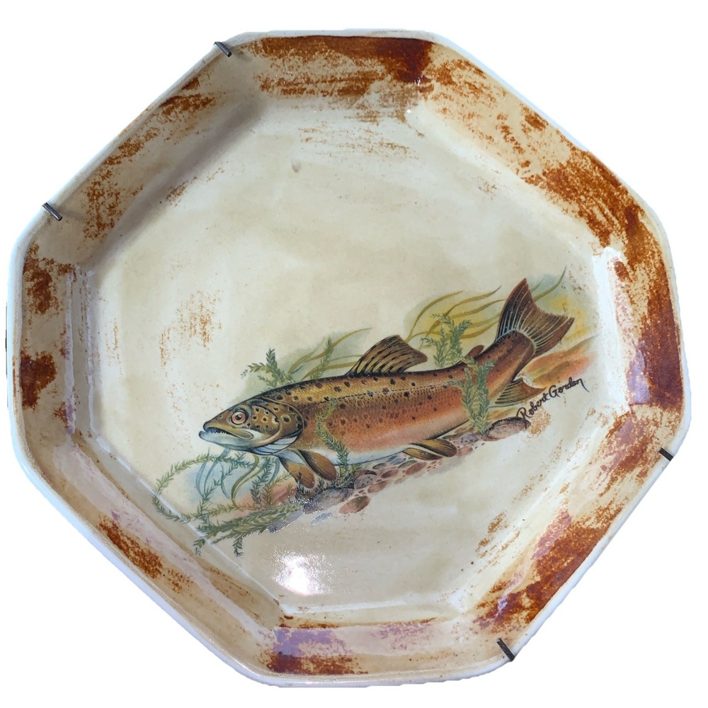 Vintage ROBERT GORDON Pottery Australia Octagon Trout Plate Rare